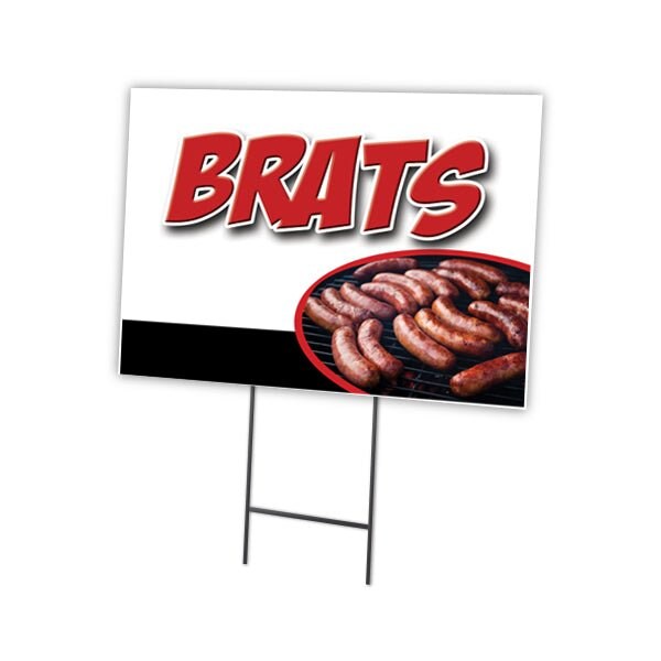 Brats Yard Sign & Stake outdoor plastic coroplast window, C-1824-DS-Brats
